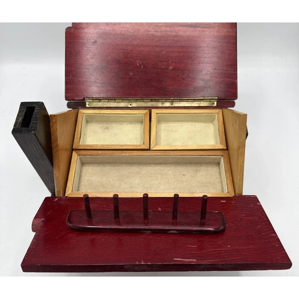 Vintage Cabin Sewing Box/Stash Box/Bank 10”X6.5”X6.5” AA Importing, Taiwan